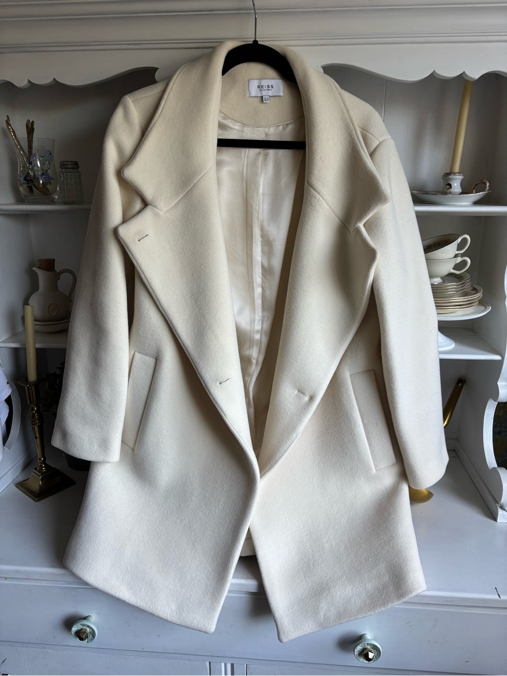 Reiss Cream Wool-Blend Tailored Trench Coat